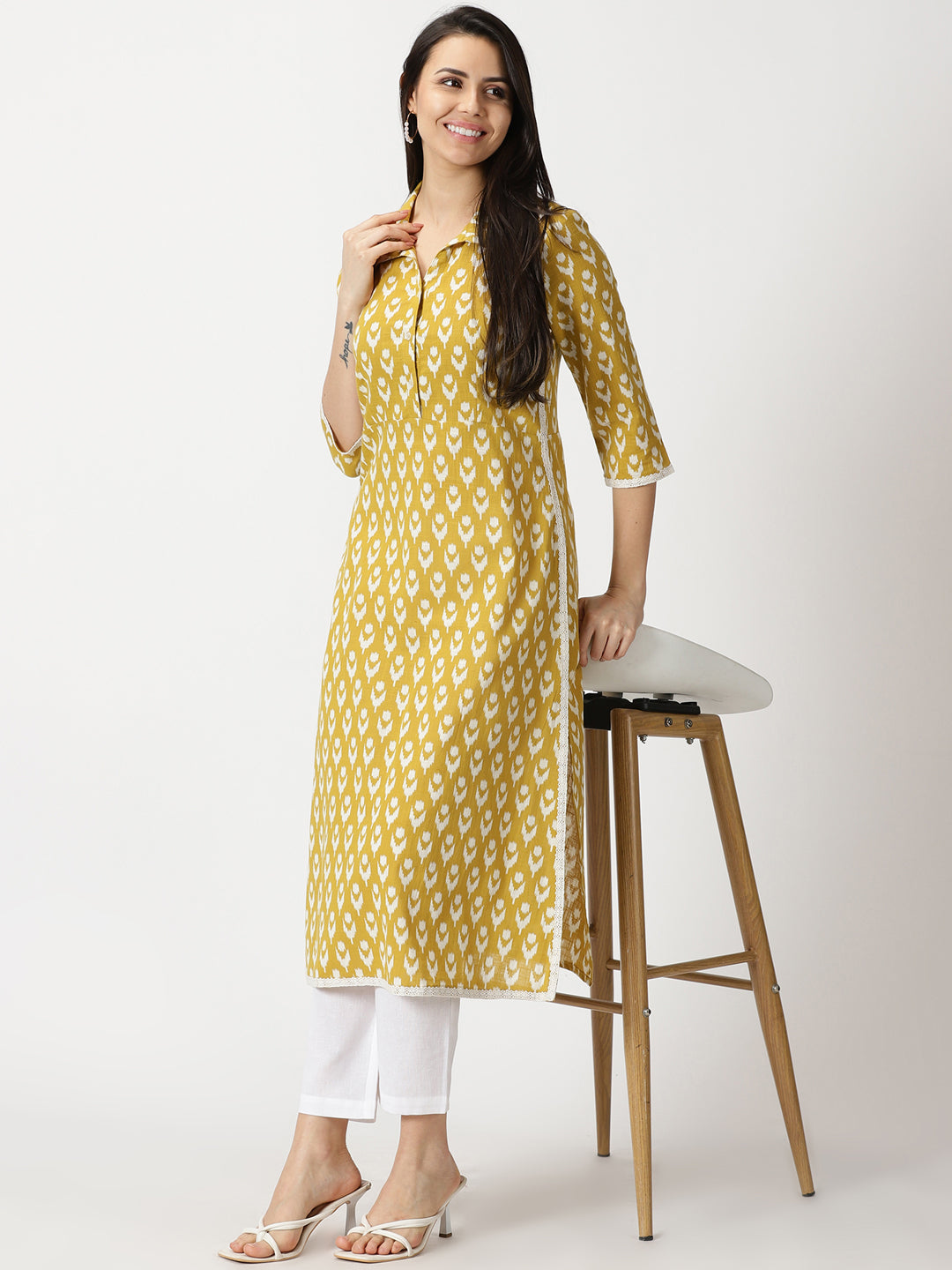 Navy Shirt Collar Muslin Printed Kurta Pants Co-ord Set – Meena Bazaar